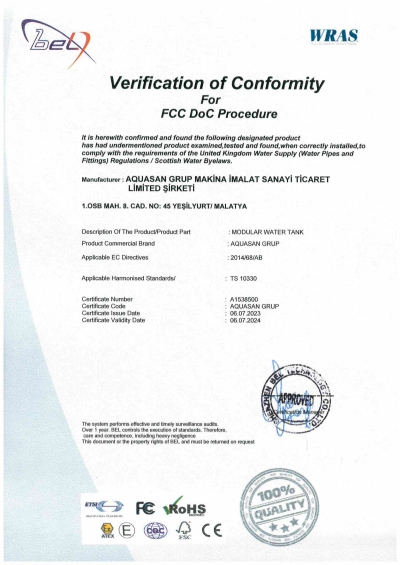  Grp Tank - Wras Cert.