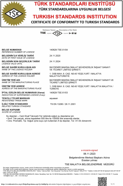  Grp Water Tank - Tse Cert.